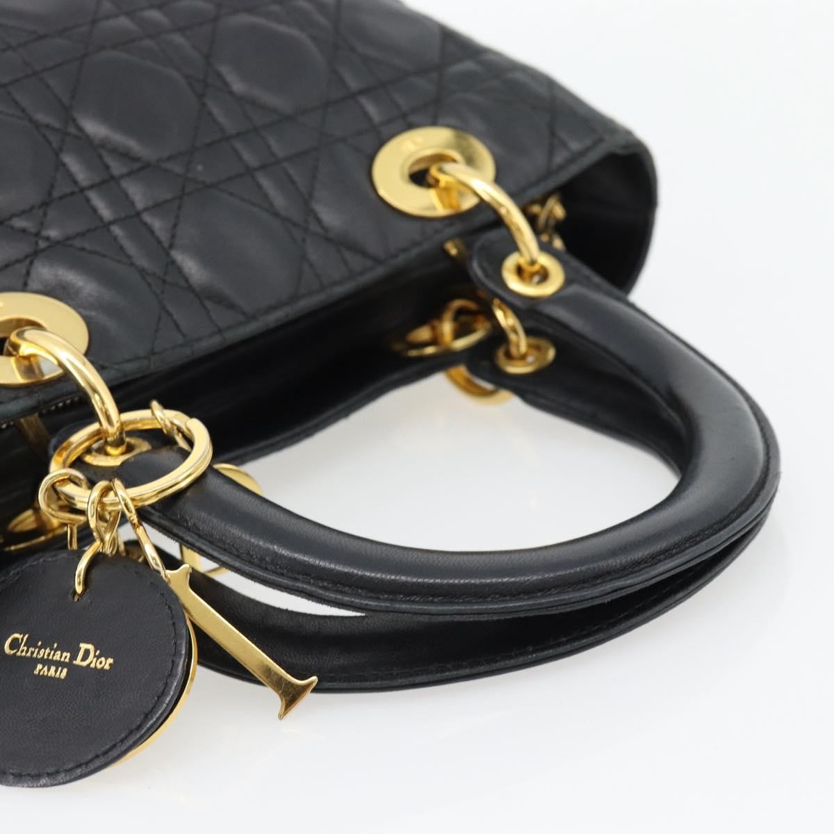 Christian Dior Lady Dior Bag Leather Black Leather Handbag (Pre-Owned)