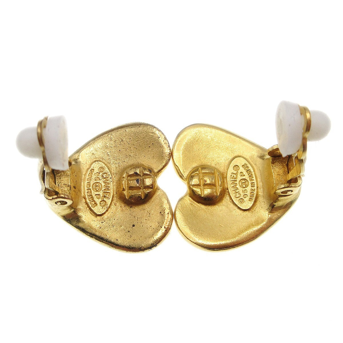 Chanel Vintage Cc Heart Clip-On Earrings Metal Gold Gold_Plated Earrings Jewelry (Pre-Owned)