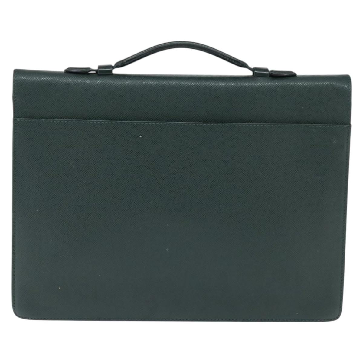Louis Vuitton Serviette Kourad Briefcase Taiga Leather Green Leather Briefcase Bag (Pre-Owned)