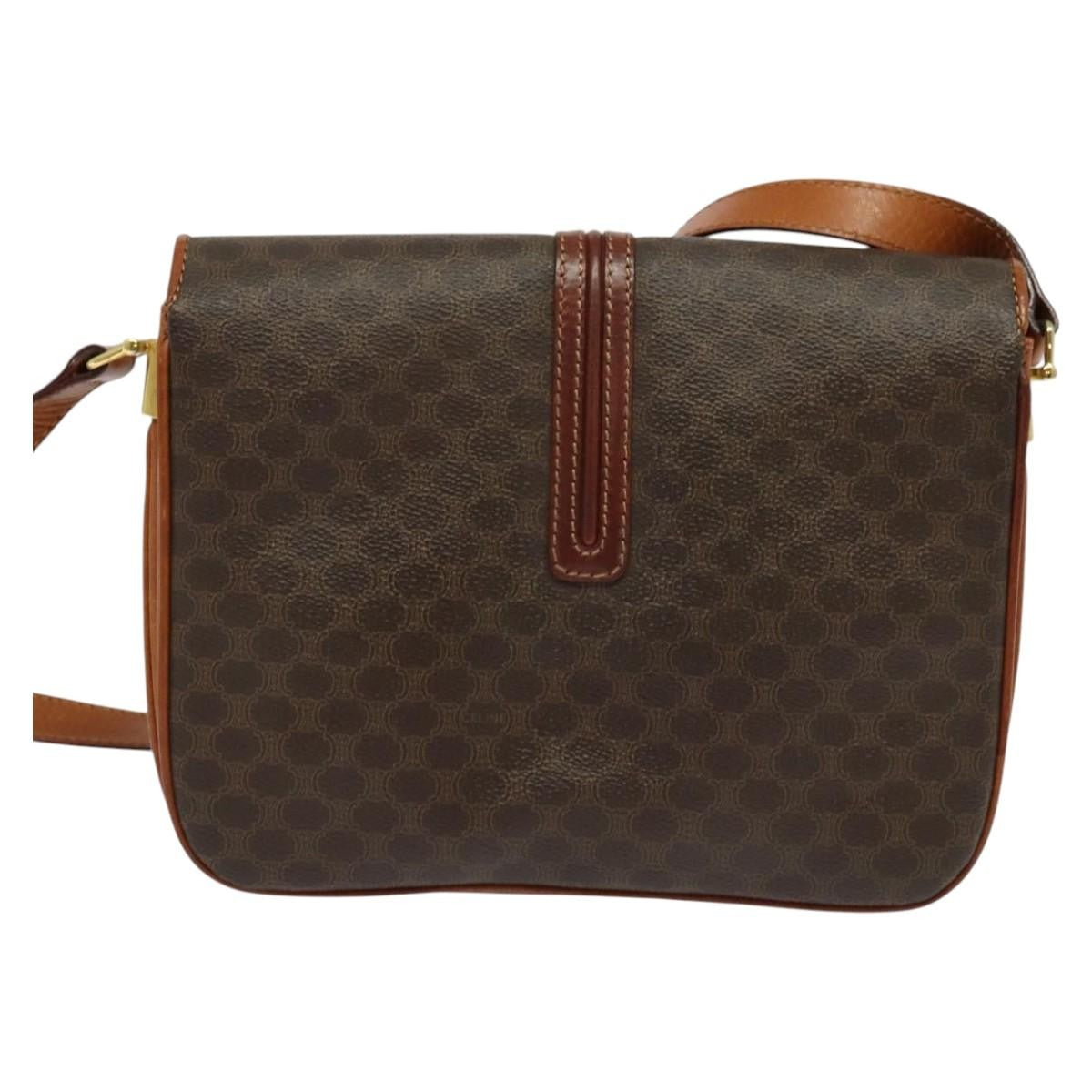 Celine Vintage Macadam Shoulder Bag Canvas And Leather Brown Canvas Shoulder Bag Bag (Pre-Owned)