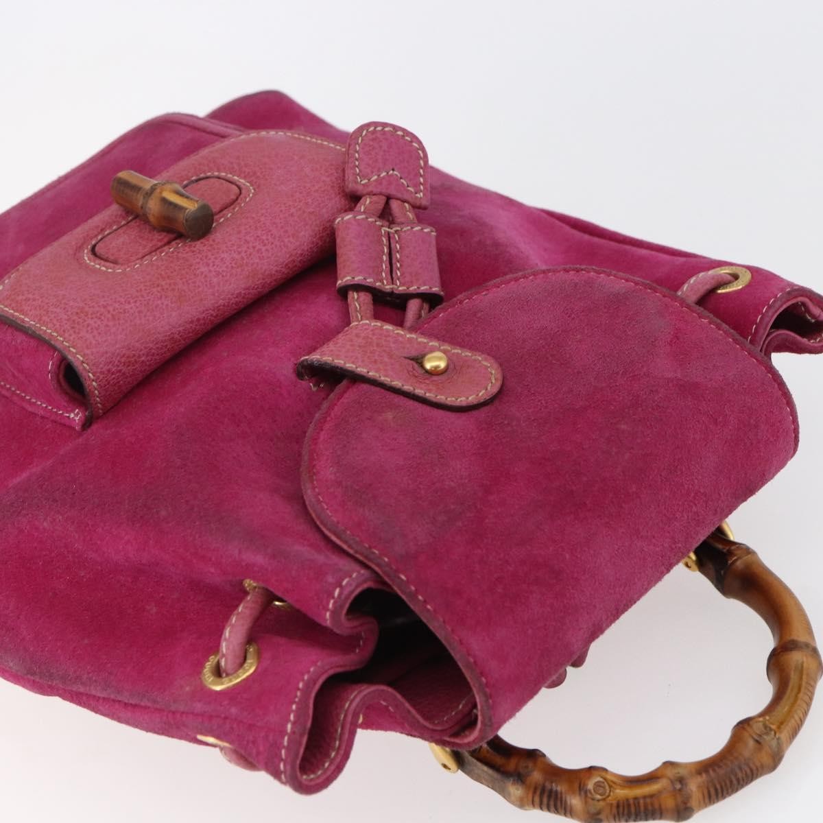 Gucci Vintage Bamboo Backpack Suede Pink Suede Backpack Bag (Pre-Owned)
