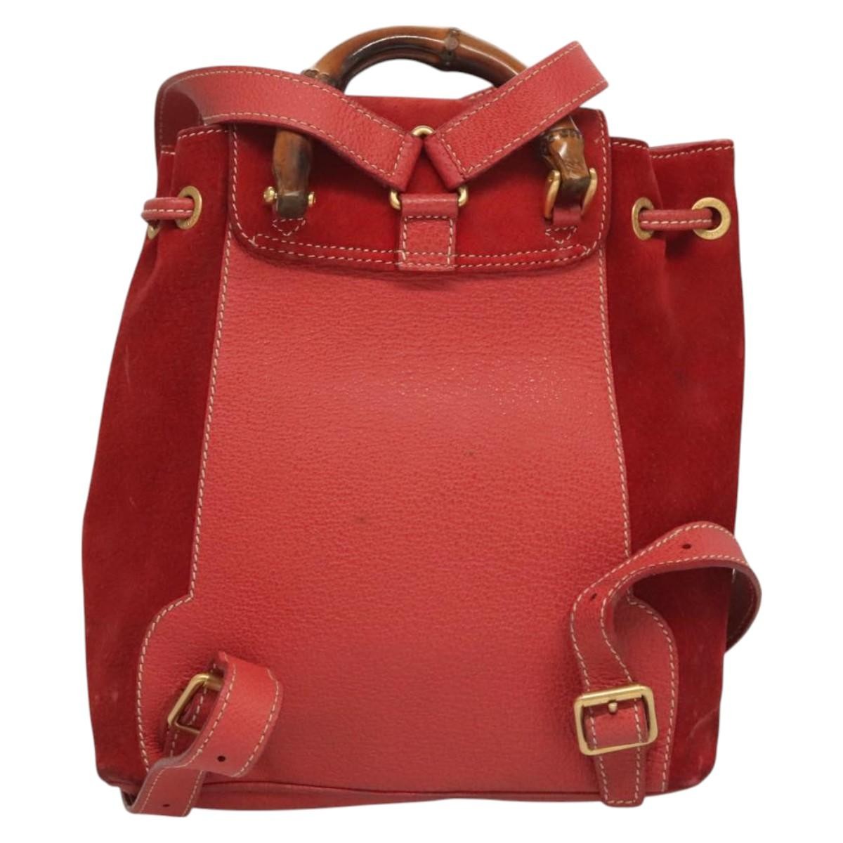 Gucci Vintage Bamboo Backpack Suede Red Suede Backpack Bag (Pre-Owned)