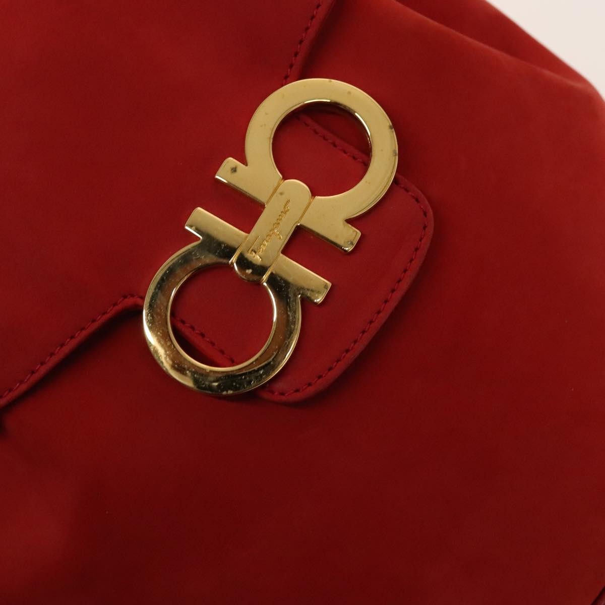 Salvatore Ferragamo Gancini Flap Drawstring Backpack Suede Red Suede Backpack Bag (Pre-Owned)
