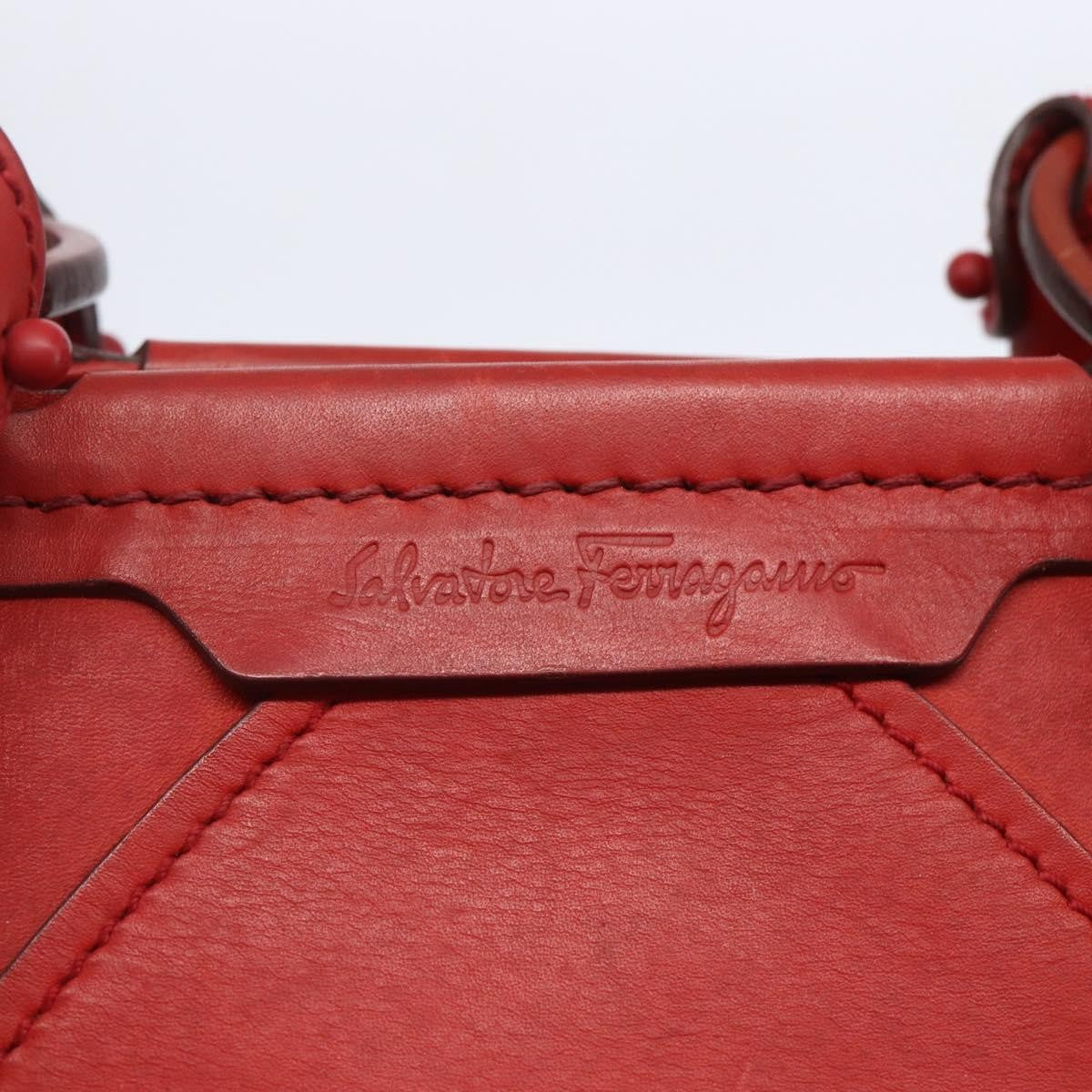 Salvatore Ferragamo Gancini Handbag Leather Red Leather Handbag (Pre-Owned)