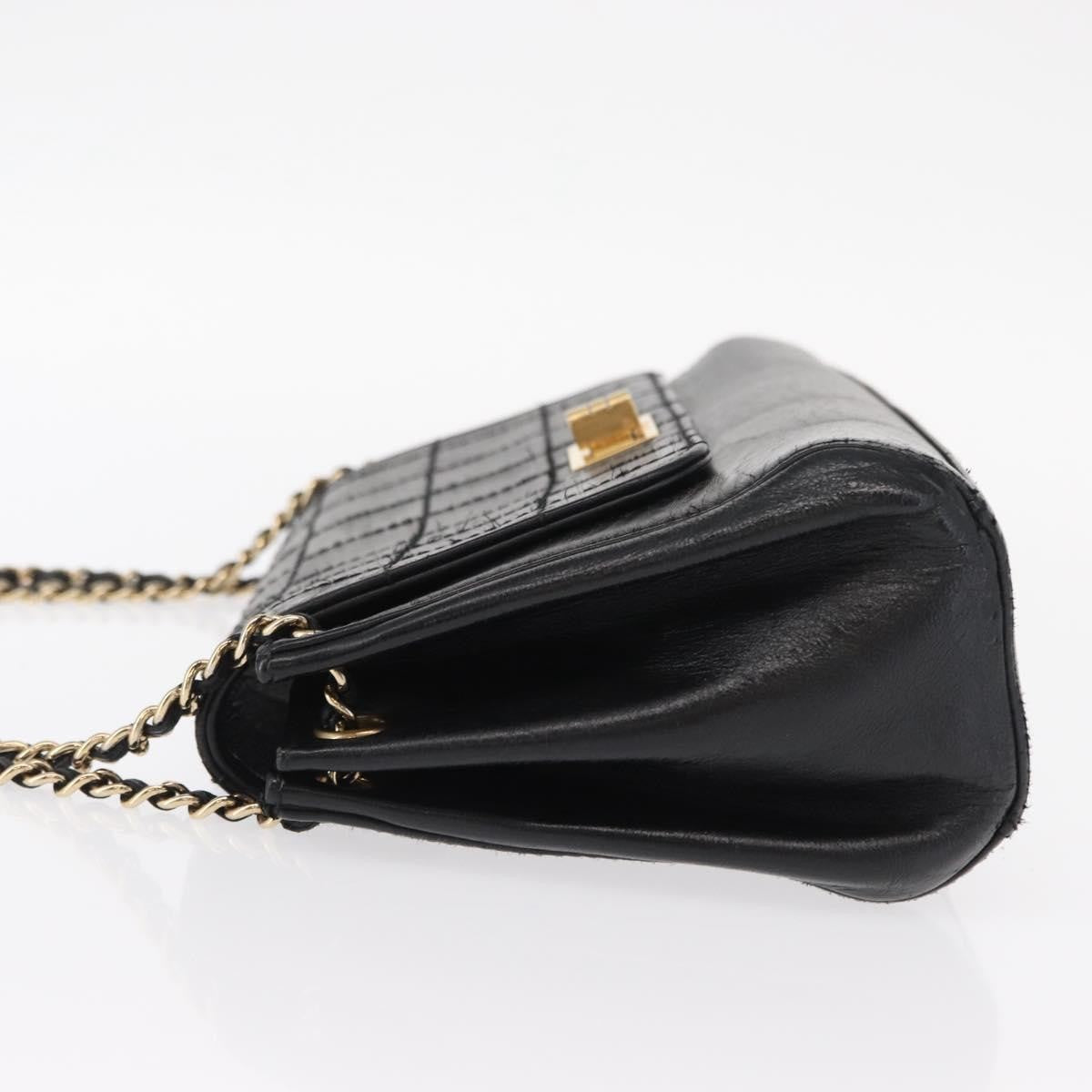 Chanel Chocolate Bar Accordion Reissue Flap Bag Quilted Lambskin Black Leather Shoulder Bag Bag (Pre-Owned)