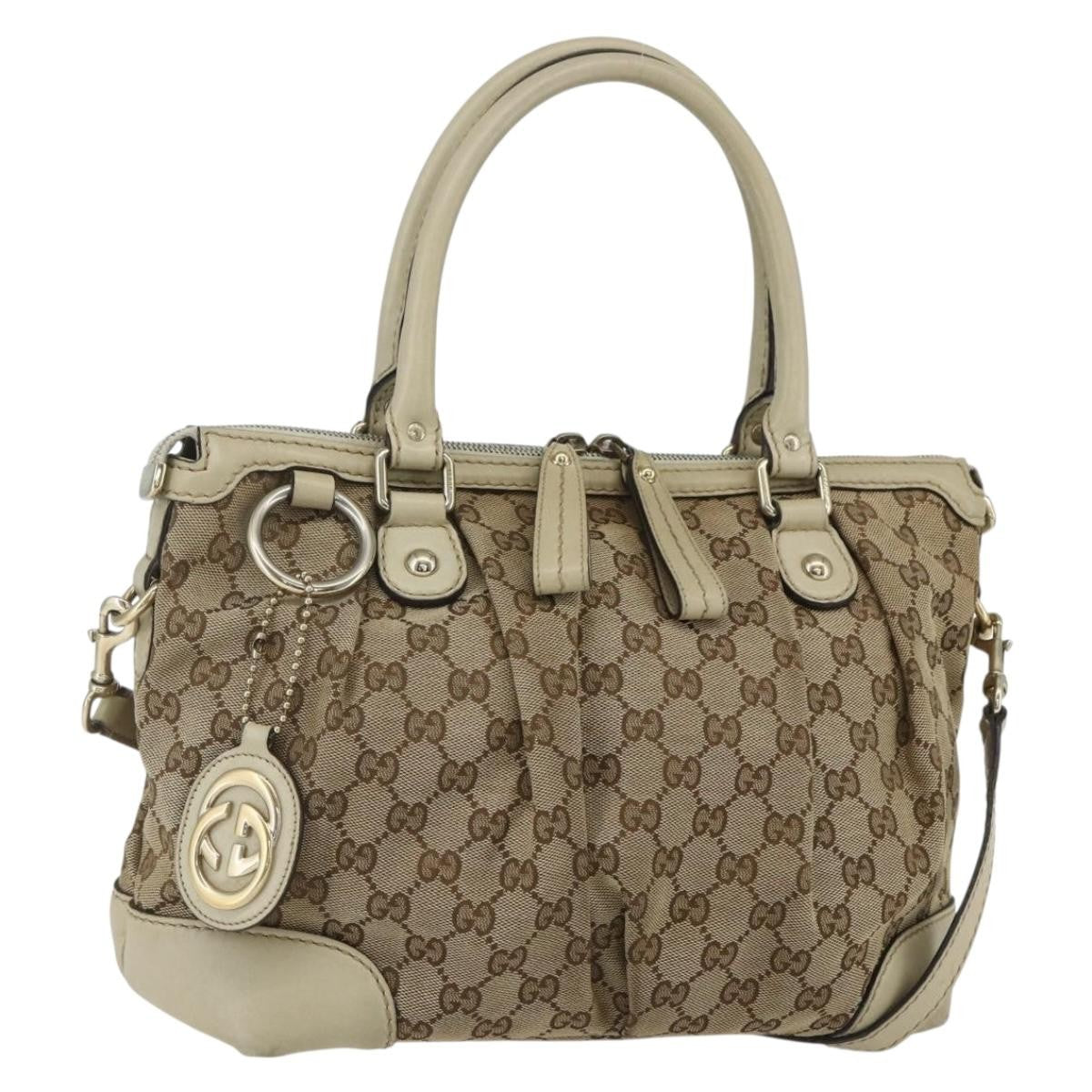 Gucci Sukey Top Handle Satchel Gg Coated Canvas Beige Canvas Handbag (Pre-Owned)