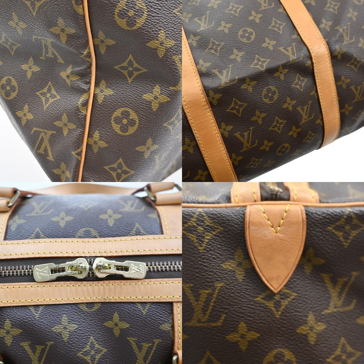 Louis Vuitton Sac Souple Handbag Monogram Canvas Brown Leather Travel Bag Bag (Pre-Owned)
