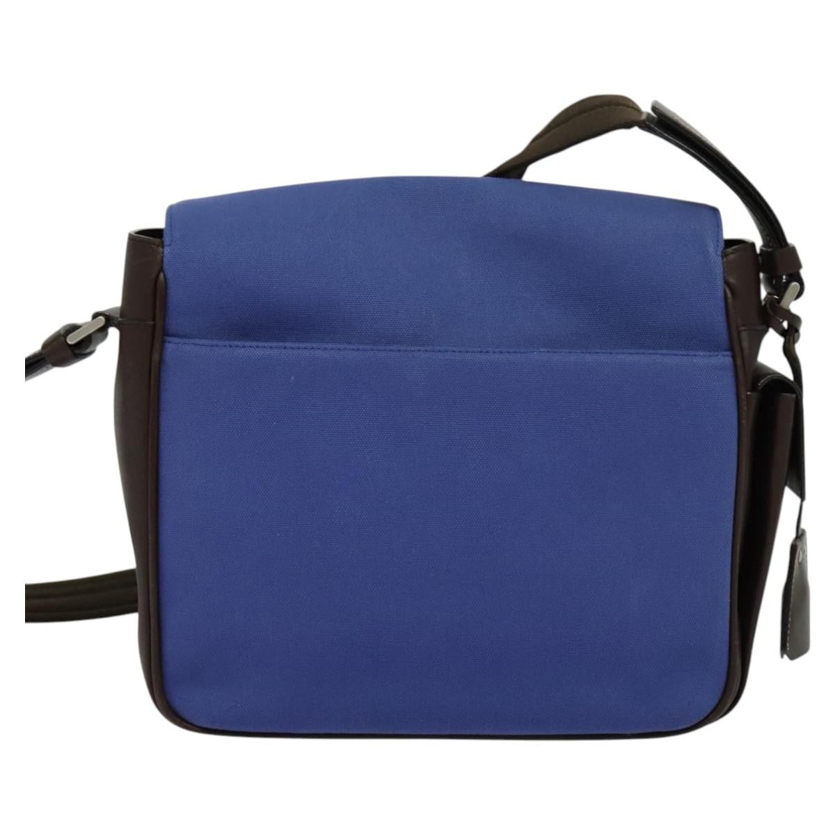 Prada Impunturato Buckle Flap Messenger Bag Canvas Blue Canvas Shoulder Bag Bag (Pre-Owned)