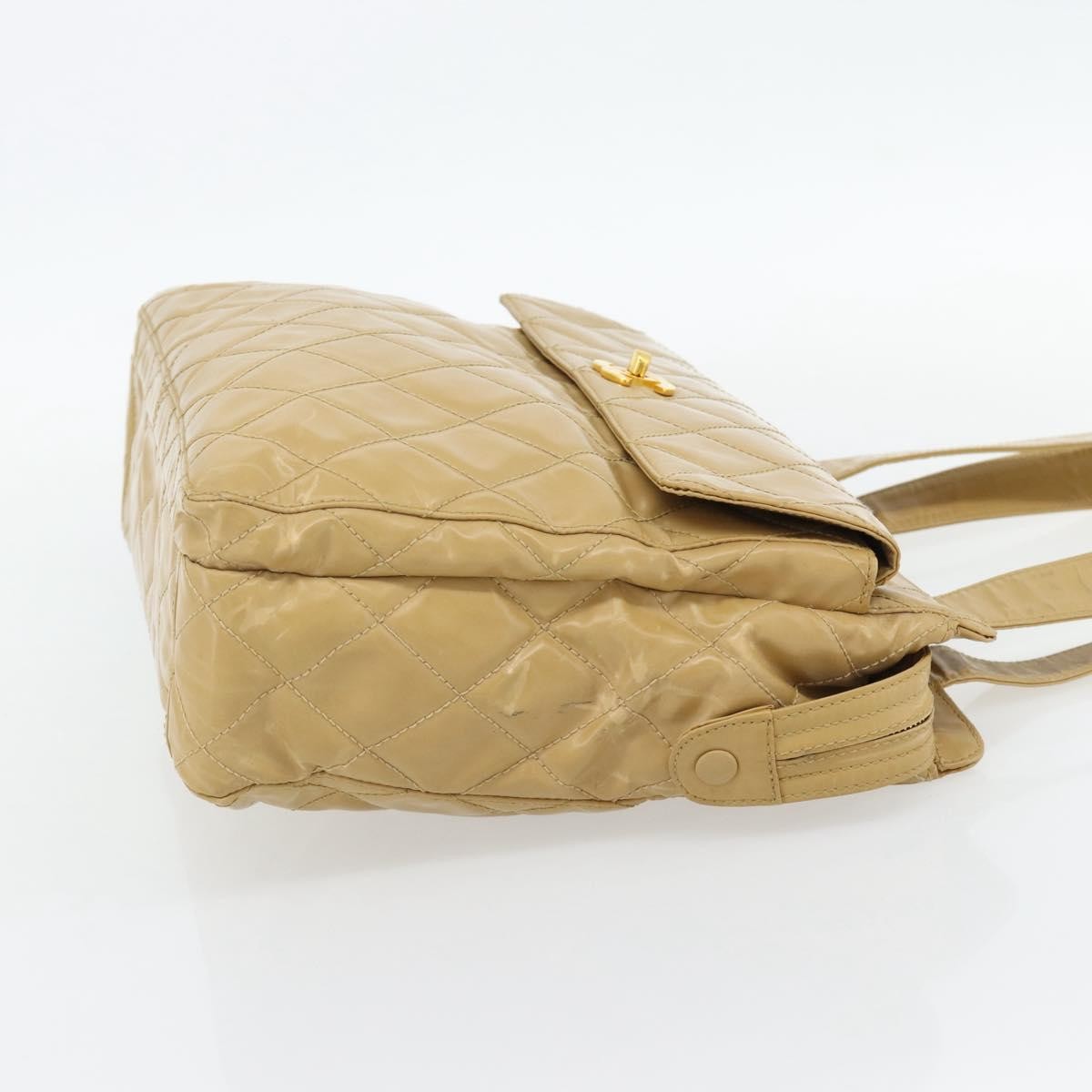Chanel Vintage Front Pocket Shoulder Bag Leather Beige Patent_Leather Shoulder Bag Bag (Pre-Owned)