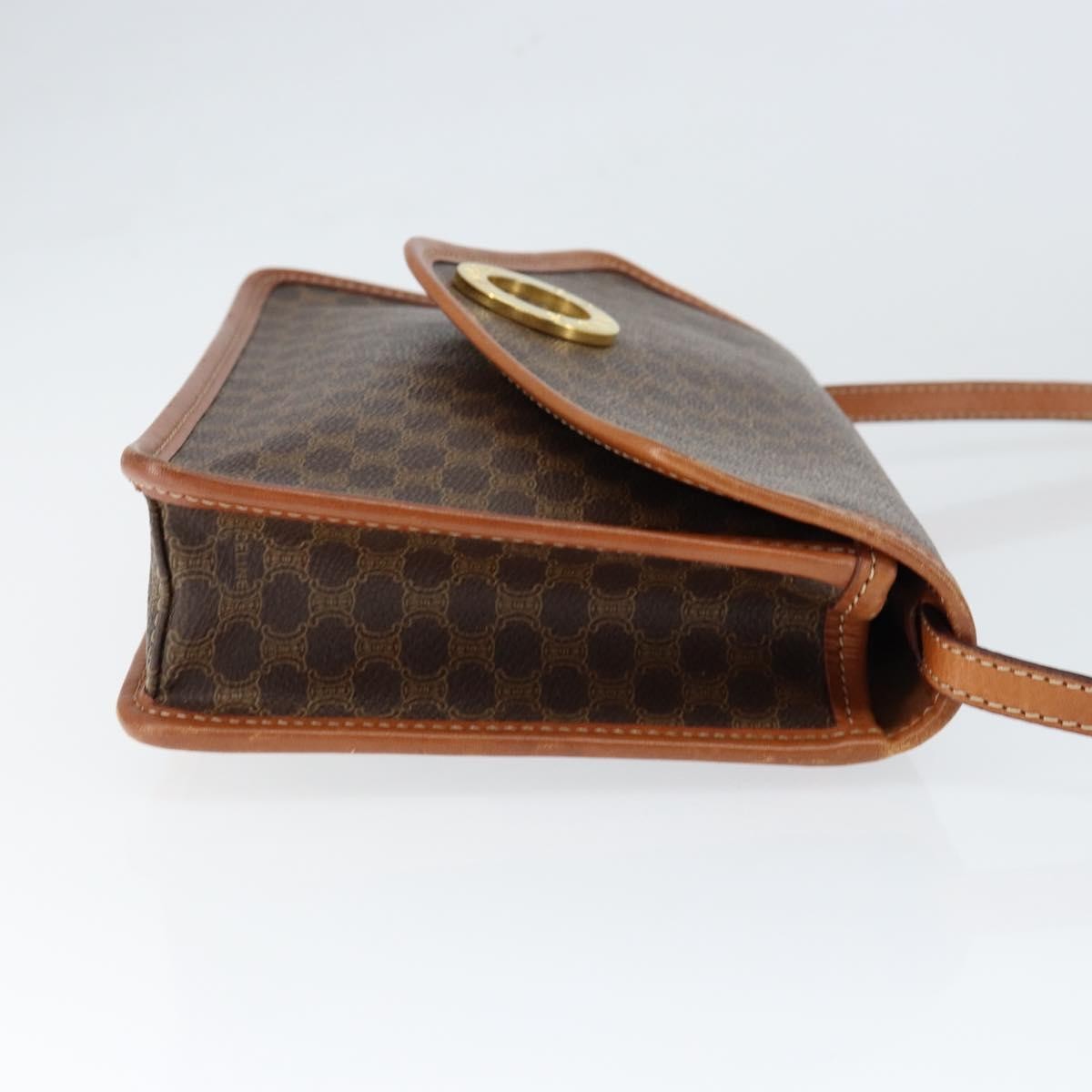 Celine Vintage Macadam Circle Logo Shoulder Bag Canvas And Leather Brown Canvas Shoulder Bag Bag (Pre-Owned)