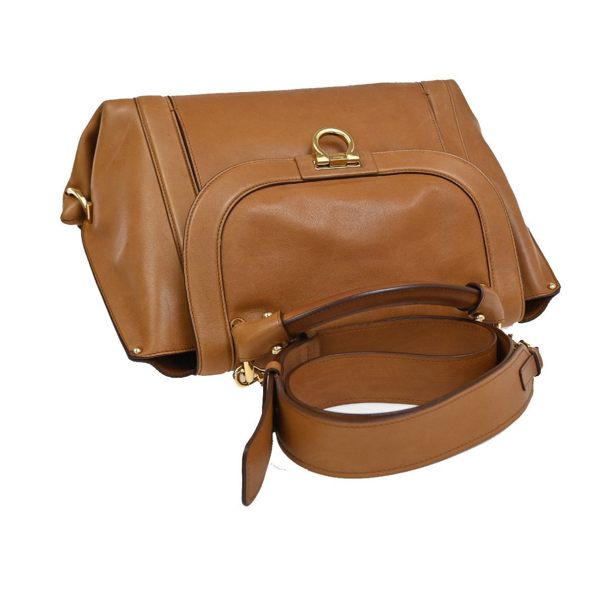 Salvatore Ferragamo Suzanna Satchel Smooth Leather Brown Leather Handbag (Pre-Owned)
