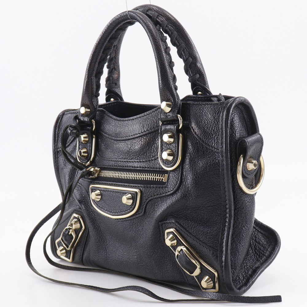 Balenciaga City Classic Metallic Edge Bag Leather Black Leather Handbag (Pre-Owned)