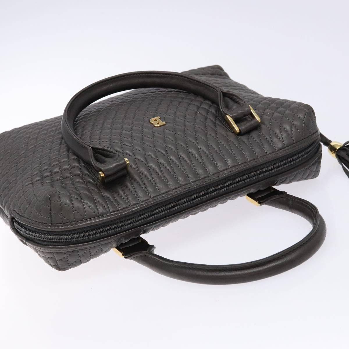 Bally Vintage Handbag Quilted Leather Gray Leather Handbag (Pre-Owned)