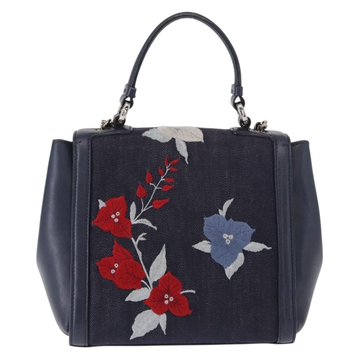 Salvatore Ferragamo Vala Handbag Leather Navy Denim_Jeans Handbag (Pre-Owned)