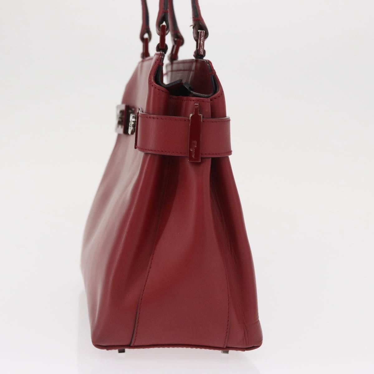 Salvatore Ferragamo Double Gancini Side Buckle Tote Leather Red Leather Handbag (Pre-Owned)