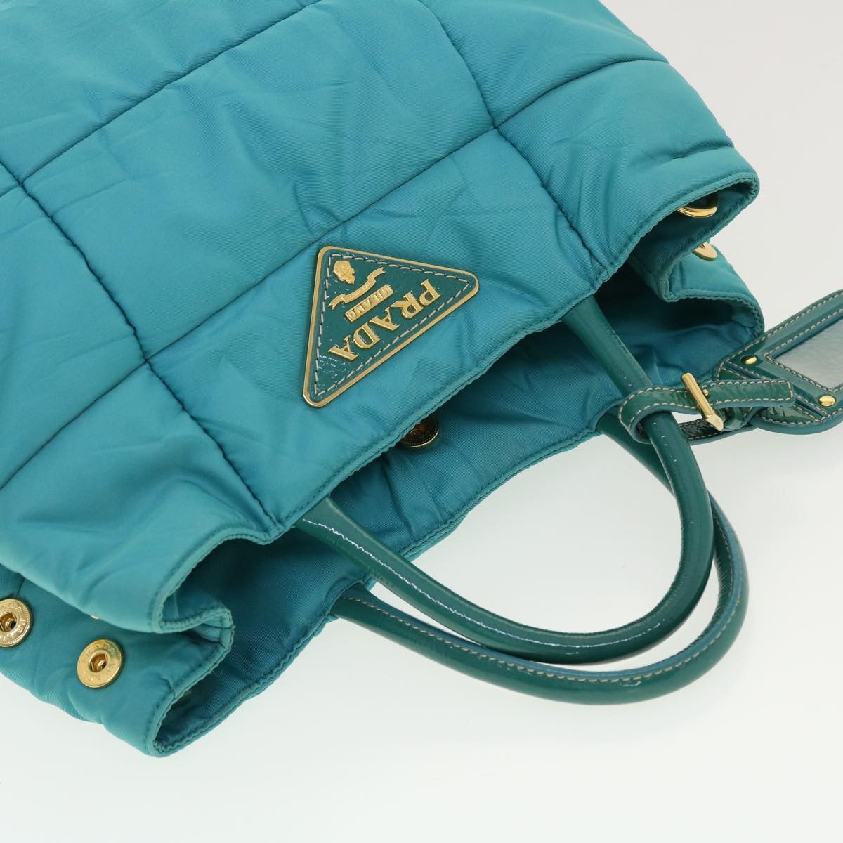 Prada Convertible Tote Quilted Tessuto Turquoise Nylon Handbag (Pre-Owned)