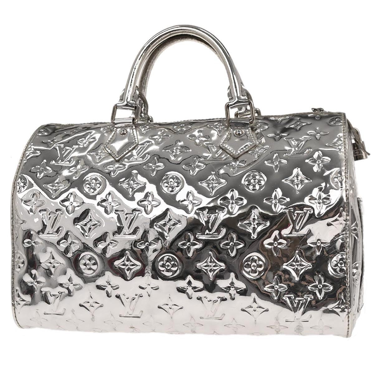 Louis Vuitton Speedy Handbag Monogram Miroir Pvc Silver Patent_Leather Handbag (Pre-Owned)