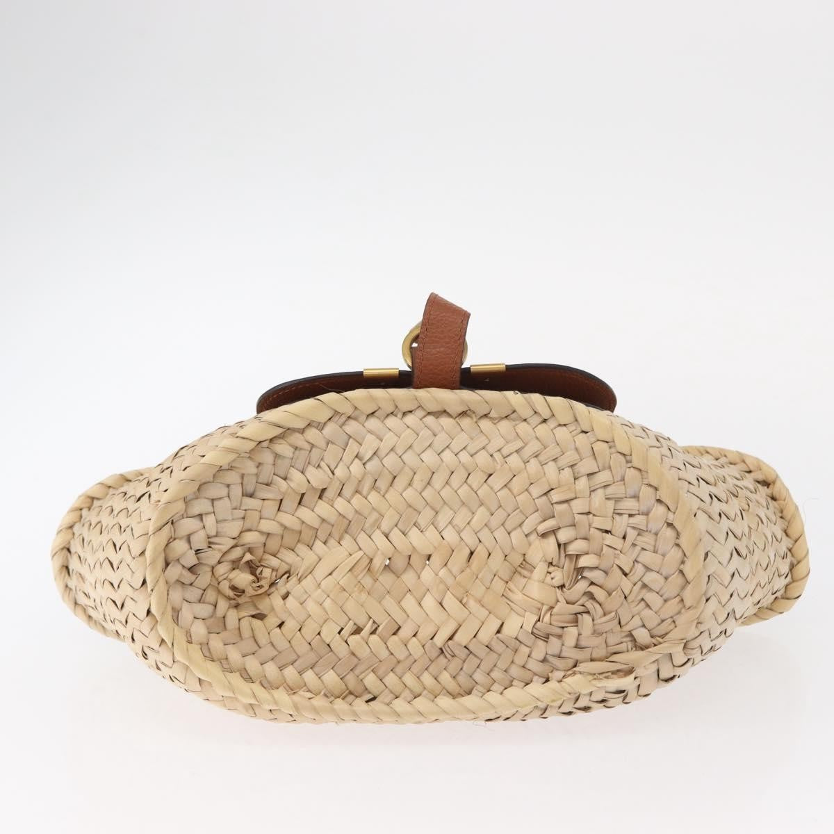 Chloe Marcie Basket Bag Raffia And Leather Beige Wicker Handbag (Pre-Owned)