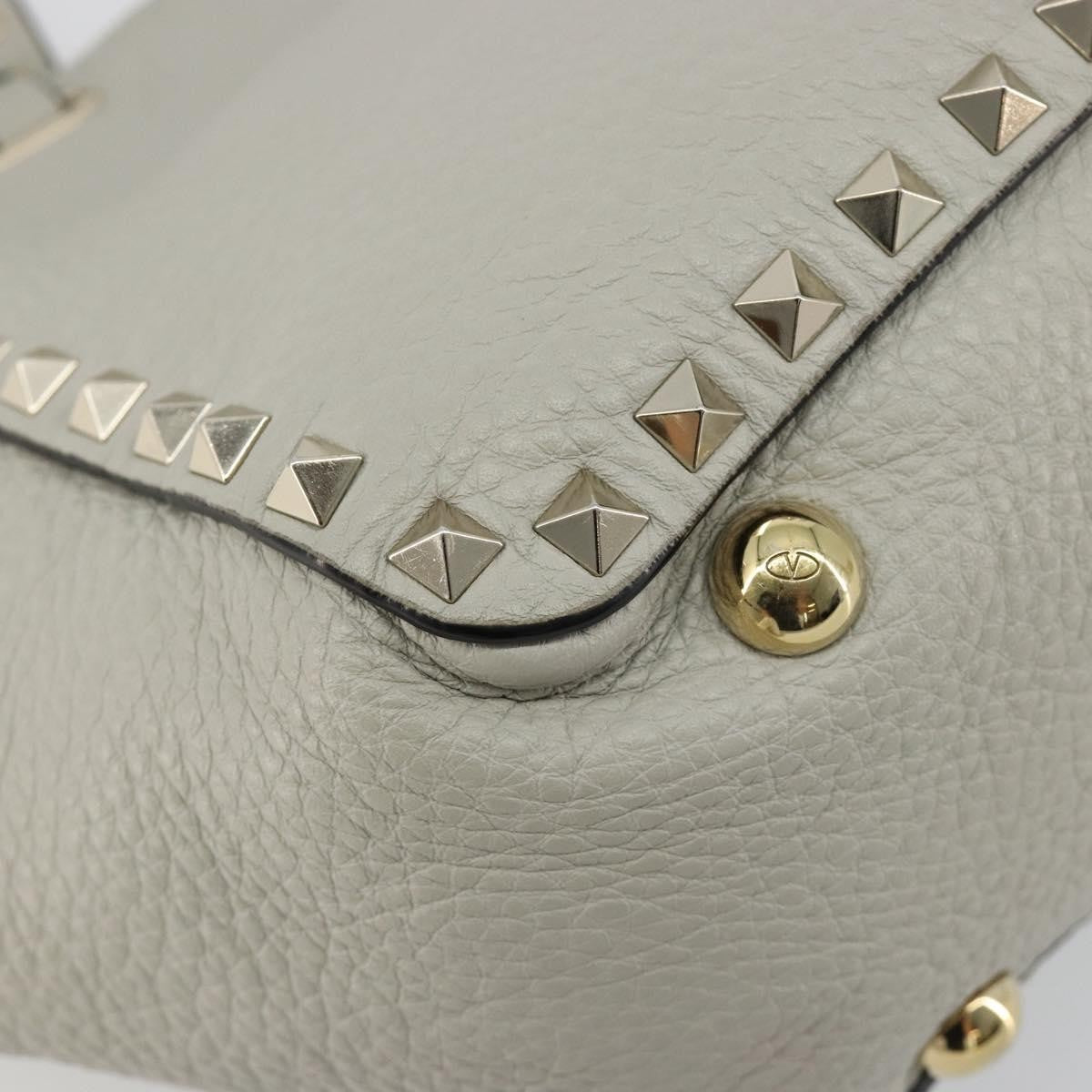 Valentino Garavani Rockstud Tote Textured Leather Gray Leather Tote Bag Bag (Pre-Owned)