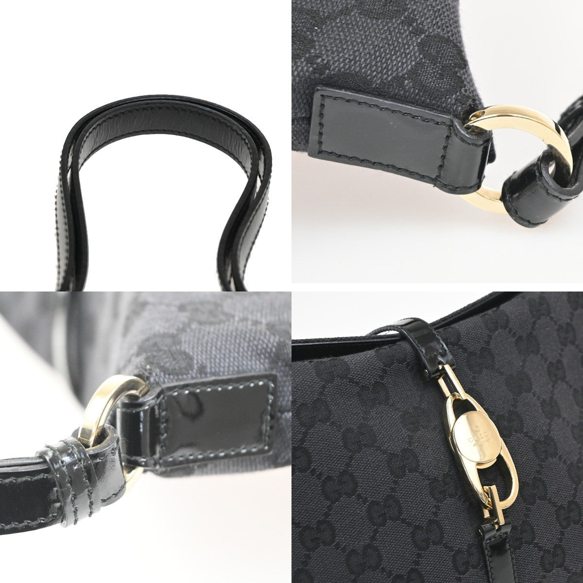 Gucci Vintage Shoulder Bag Monogram Canvas Black Patent_Leather Shoulder Bag Bag (Pre-Owned)