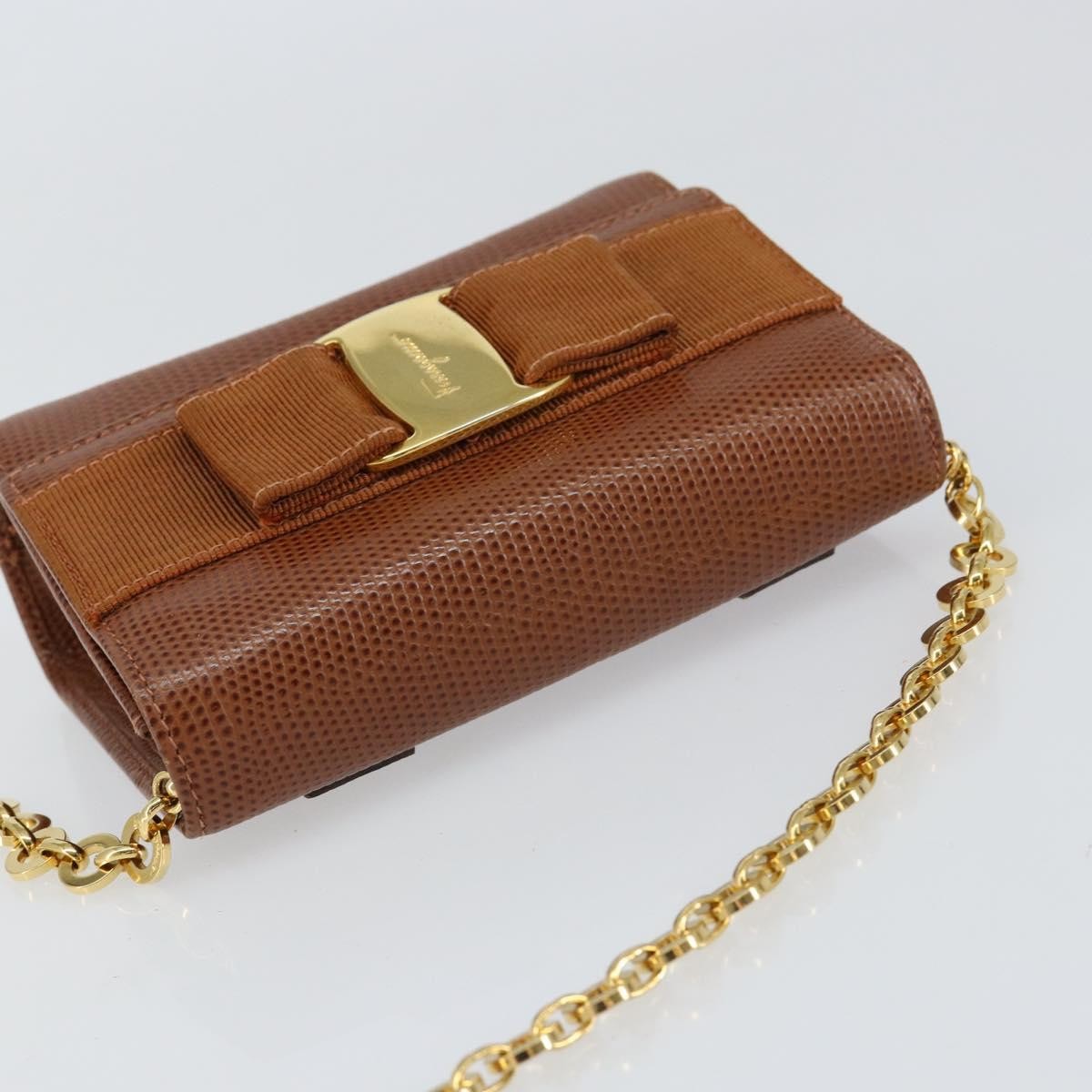 Salvatore Ferragamo Vala Shoulder Bag Embossed Leather Brown Leather Shoulder Bag Bag (Pre-Owned)