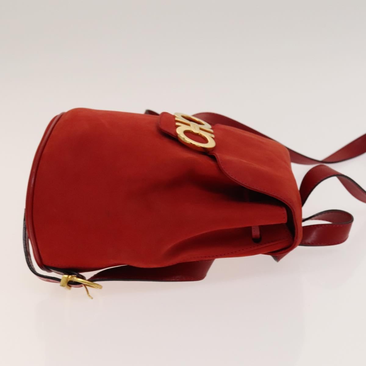 Salvatore Ferragamo Gancini Flap Drawstring Backpack Suede Red Suede Backpack Bag (Pre-Owned)