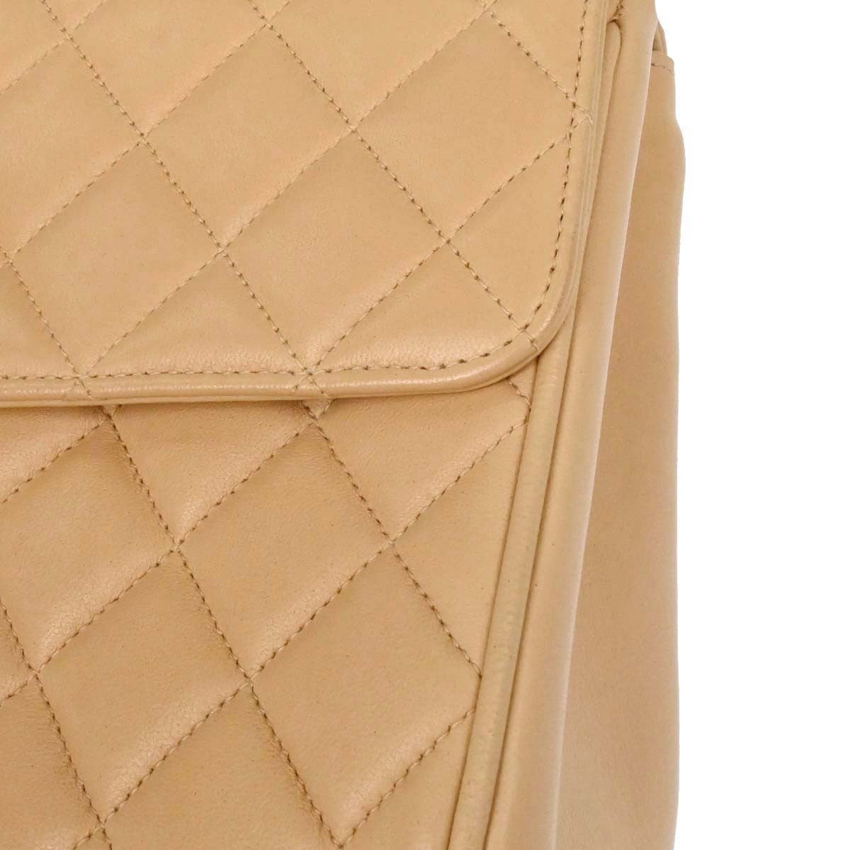 Chanel Vintage Top Handle Flap Bag Quilted Lambskin Beige Leather Handbag (Pre-Owned)