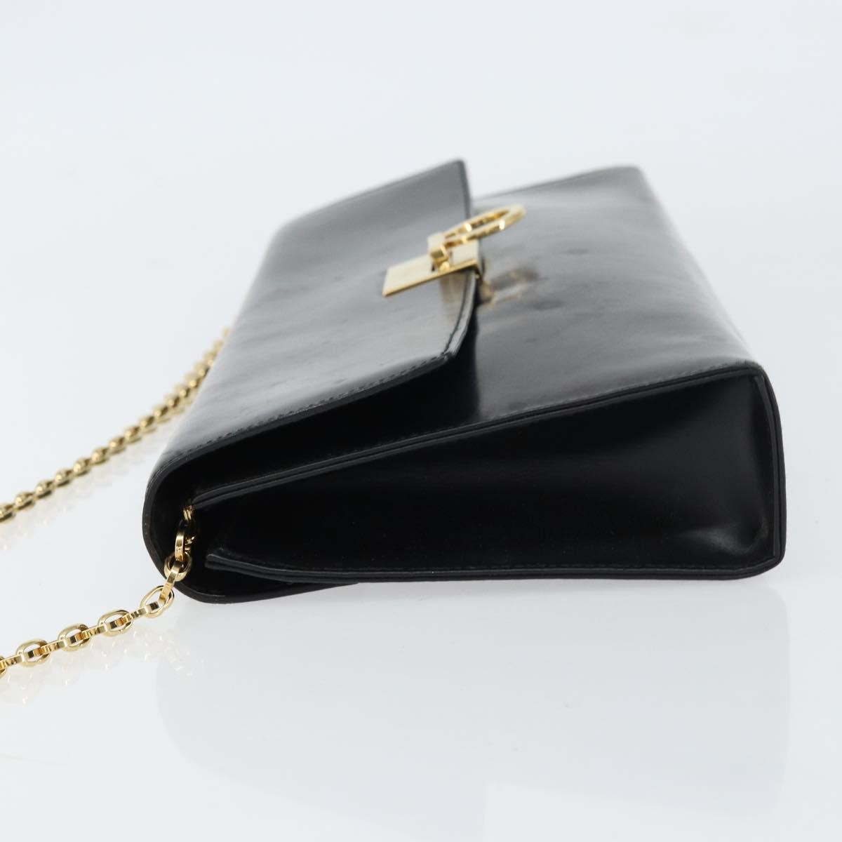 Salvatore Ferragamo Gancini Chain Shoulder Bag Leather Black Leather Shoulder Bag Bag (Pre-Owned)