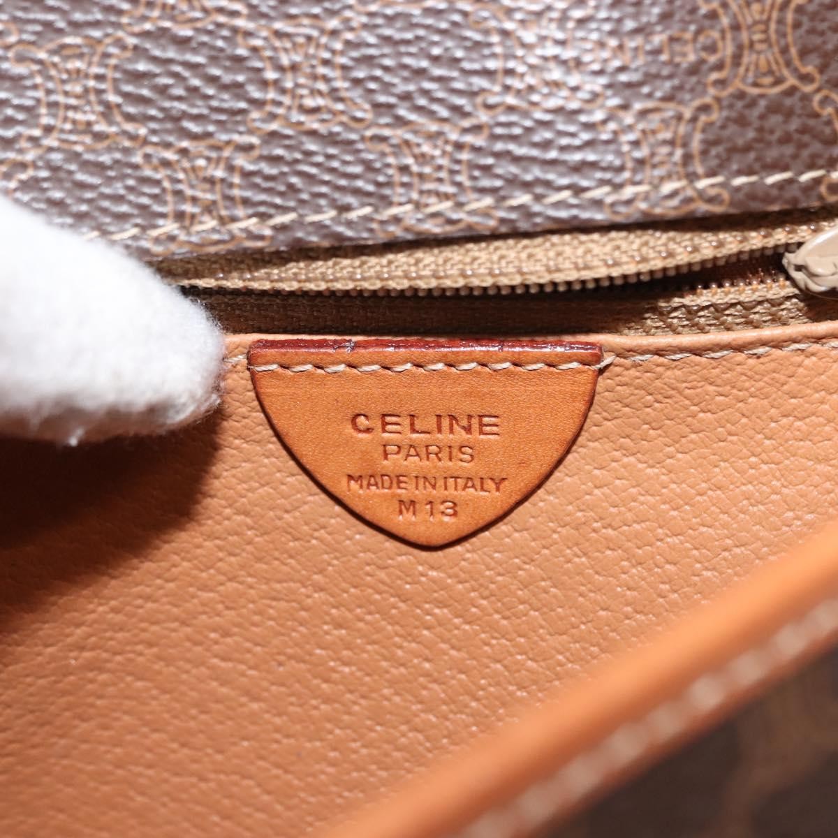 Celine Vintage Macadam Circle Logo Shoulder Bag Canvas And Leather Brown Canvas Bag (Pre-Owned)