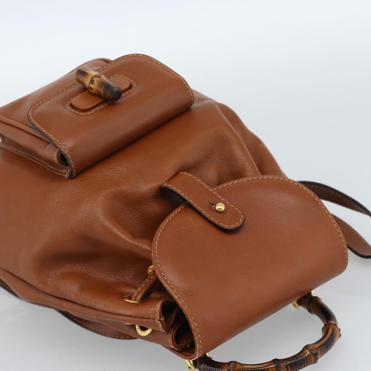 Gucci Vintage Bamboo Backpack Leather Brown Leather Backpack Bag (Pre-Owned)