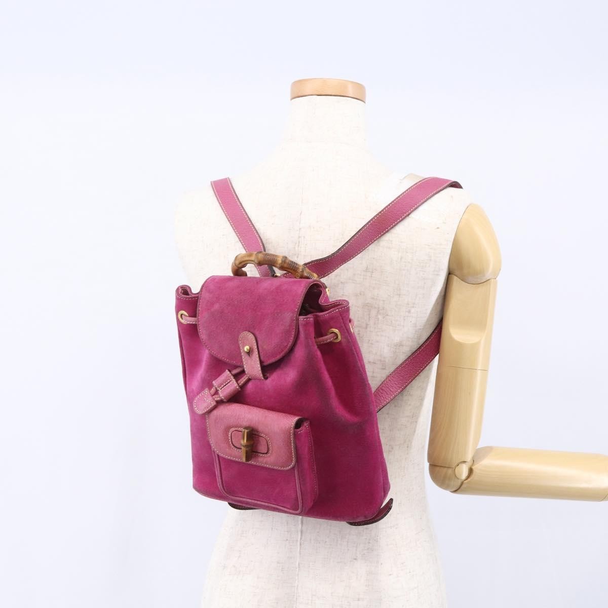 Gucci Vintage Bamboo Backpack Suede Pink Suede Backpack Bag (Pre-Owned)