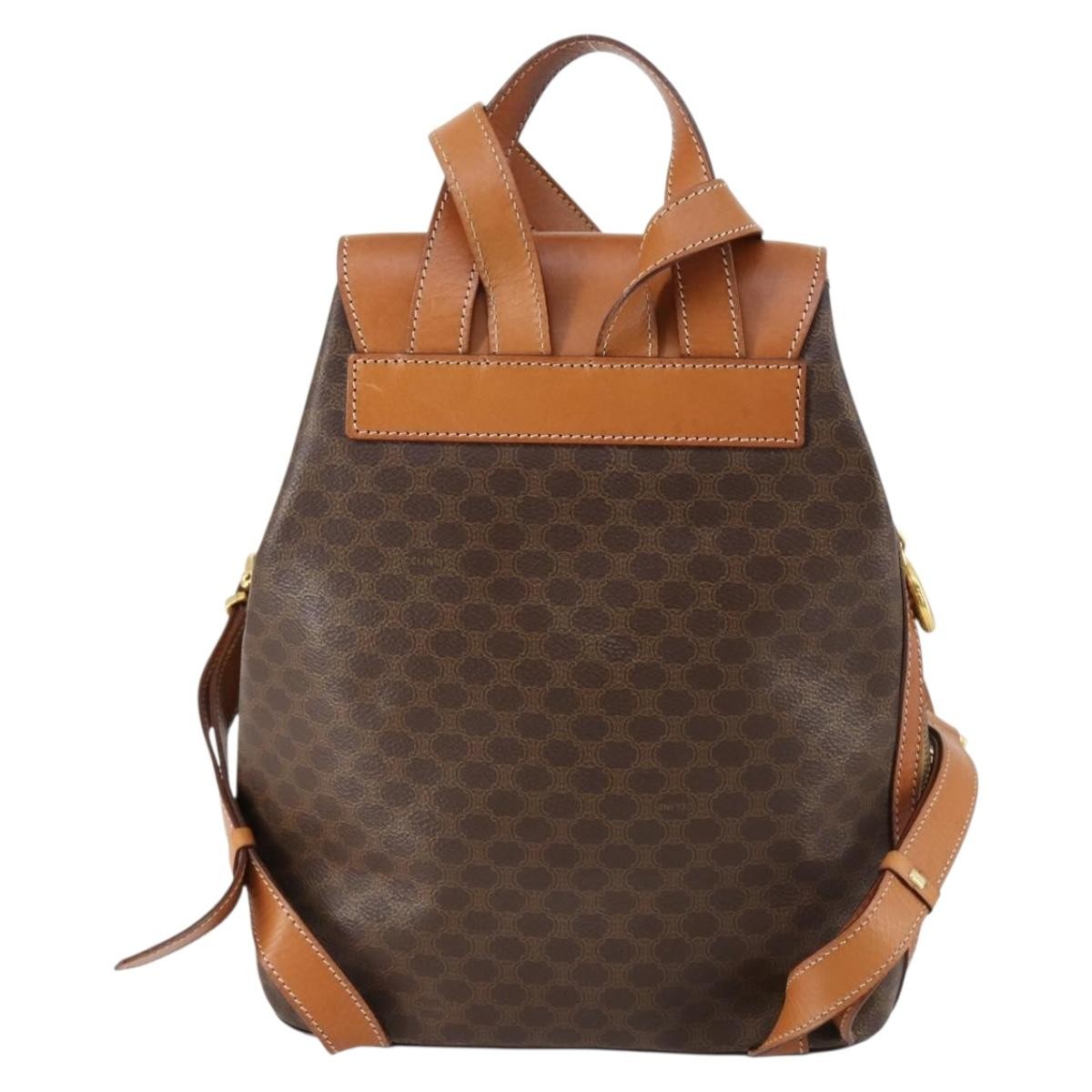 Celine Vintage Macadam Backpack Canvas And Leather Brown Canvas Backpack Bag (Pre-Owned)