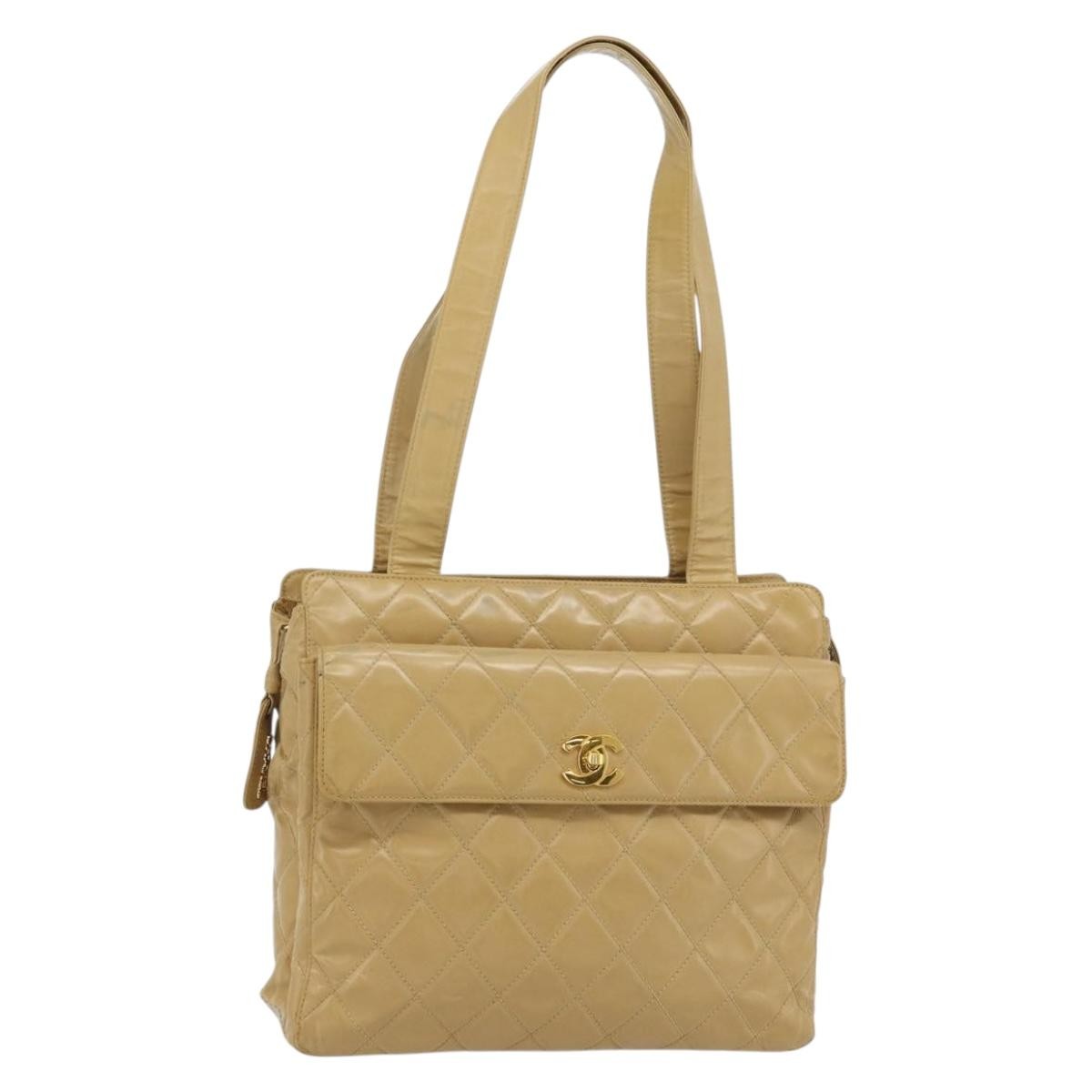Chanel Vintage Front Pocket Shoulder Bag Leather Beige Patent_Leather Shoulder Bag Bag (Pre-Owned)