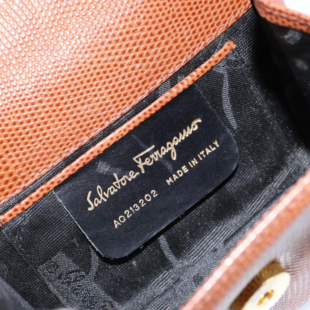 Salvatore Ferragamo Vala Shoulder Bag Embossed Leather Brown Leather Shoulder Bag Bag (Pre-Owned)