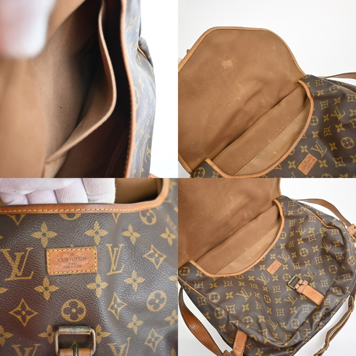 Louis Vuitton Saumur Handbag Monogram Canvas Brown Leather Shoulder Bag Bag (Pre-Owned)