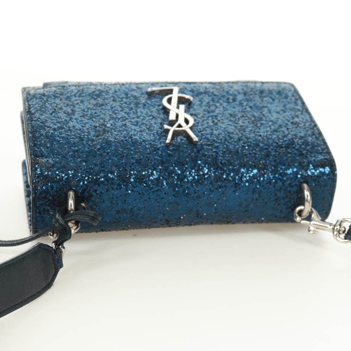 Saint Laurent Sunset Satchel Glitter Blue Leather Shoulder Bag Bag (Pre-Owned)