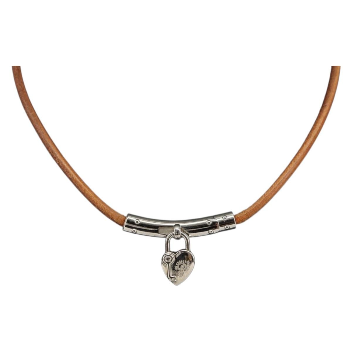 Hermes Annee Mediterranee Cadena Charm Necklace Metal And Leather Brown Leather Necklace Jewelry (Pre-Owned)