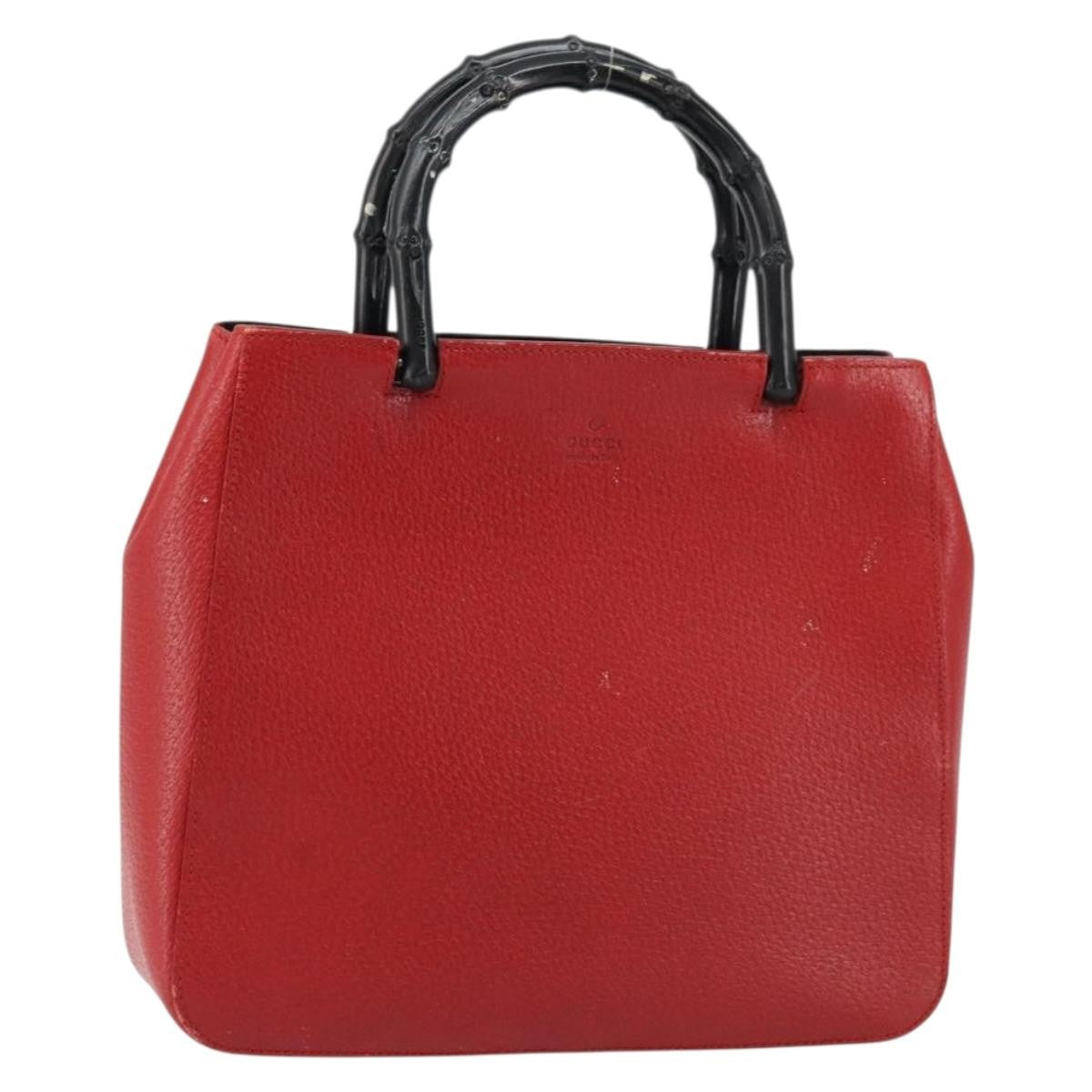 Gucci Vintage Bamboo Handle Bag Leather Red Leather Handbag (Pre-Owned)