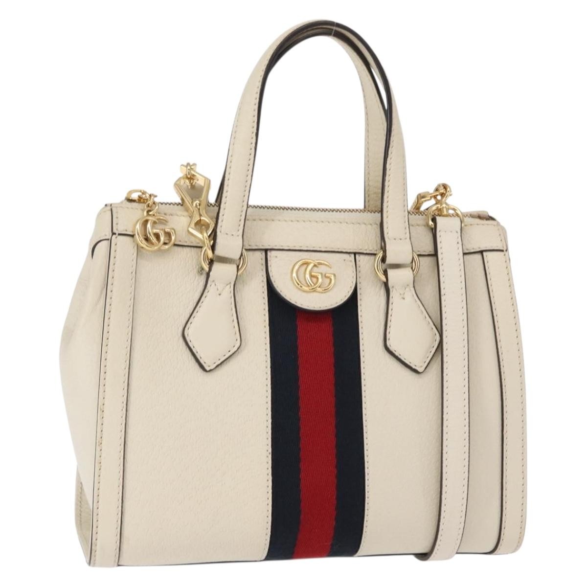 Gucci Ophidia Top Handle Tote Leather White Leather Handbag (Pre-Owned)