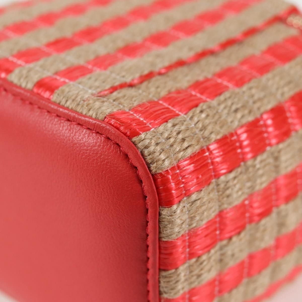 Chanel Classic Vanity Case With Chain Striped Raffia And Jute Red Canvas Shoulder Bag Bag (Pre-Owned)