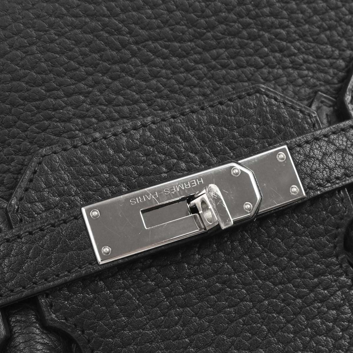 Hermes Hac Birkin Bag Black Fjord With Palladium Hardware Black Leather Handbag (Pre-Owned)