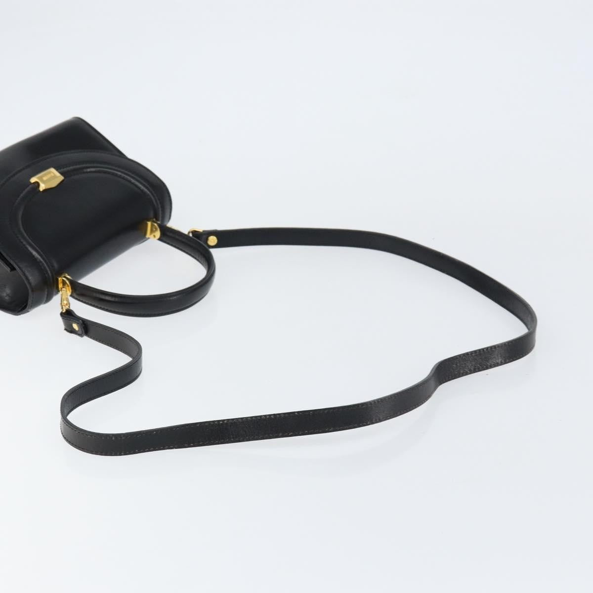 Bally Vintage Handbag Leather Black Leather Handbag (Pre-Owned)