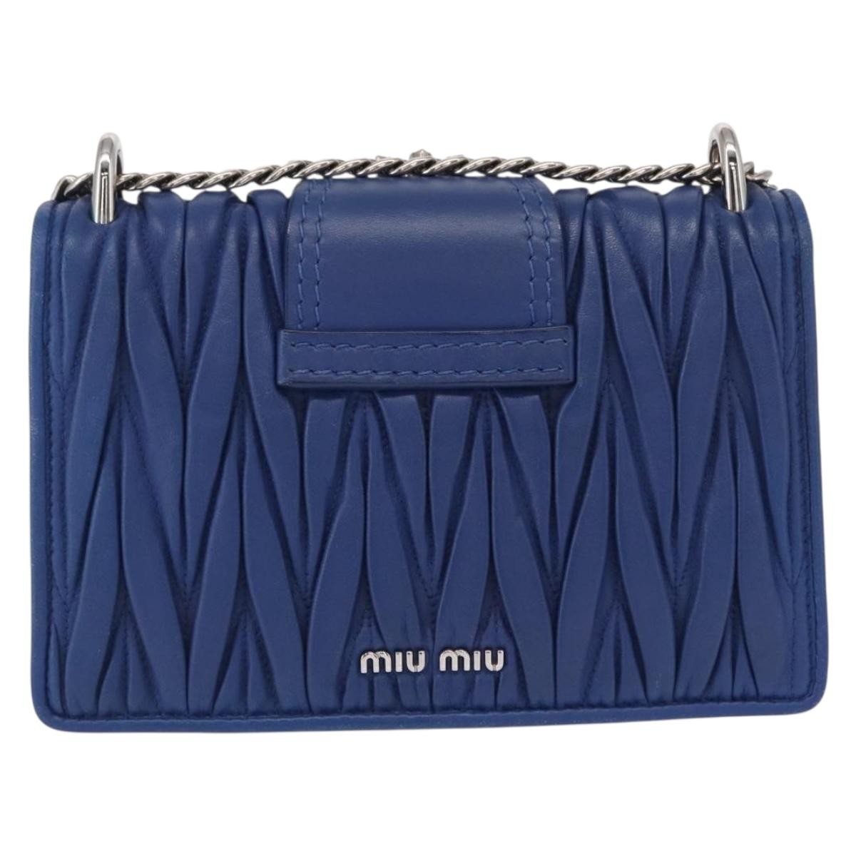 Miu Miu Madras Crystal Buckle Shoulder Bag Leather Blue Leather Shoulder Bag Bag (Pre-Owned)
