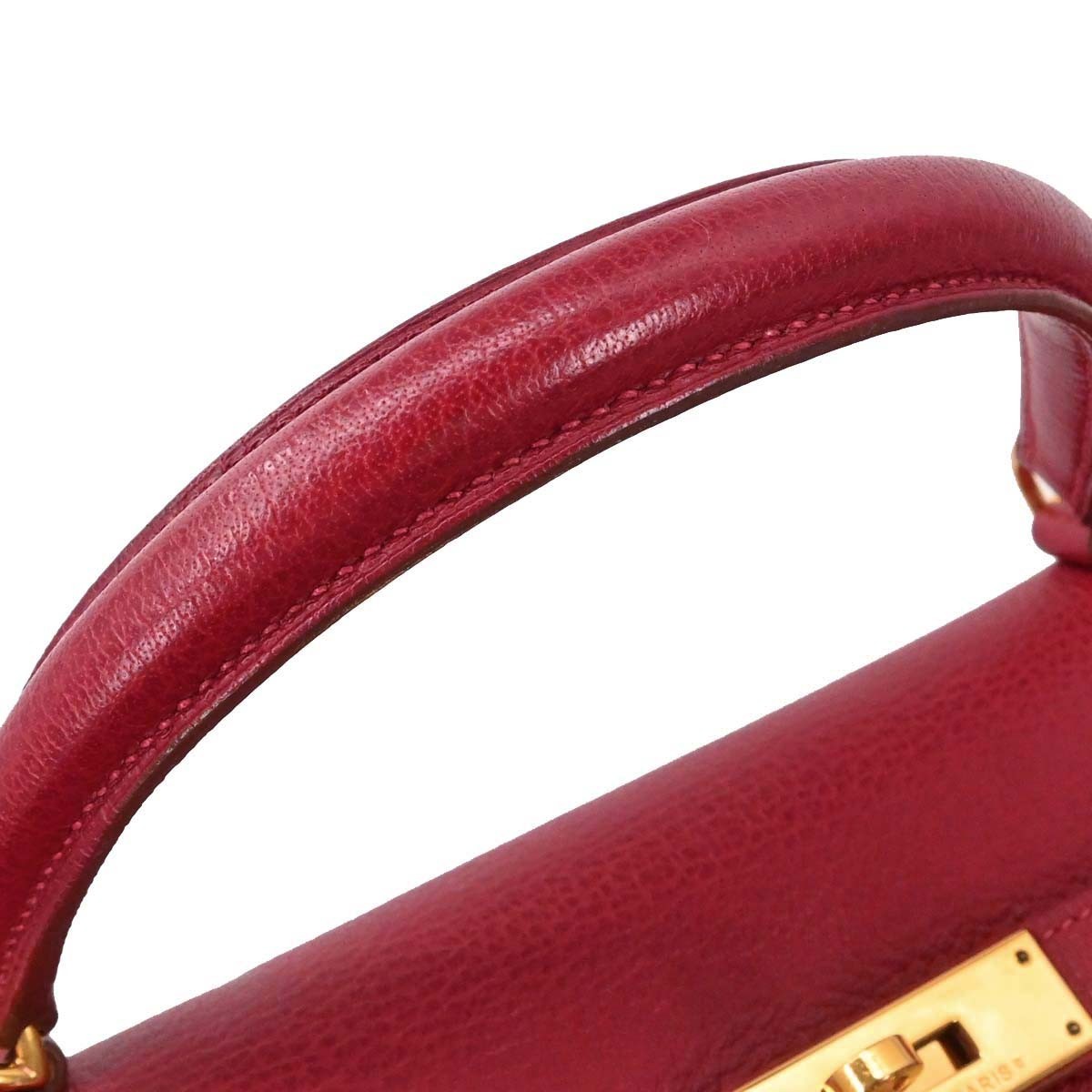 Hermes Kelly Handbag Red Clemence With Gold Hardware Red Leather Handbag (Pre-Owned)