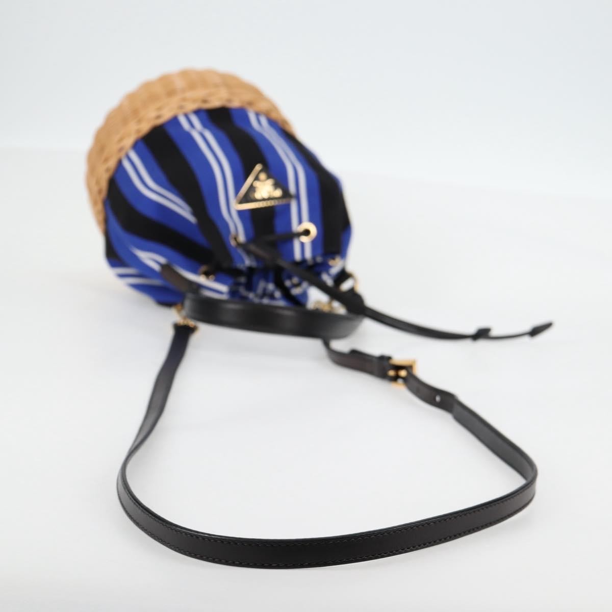 Prada Drawstring Bucket Bag Canvas And Wicker Blue Canvas Handbag (Pre-Owned)