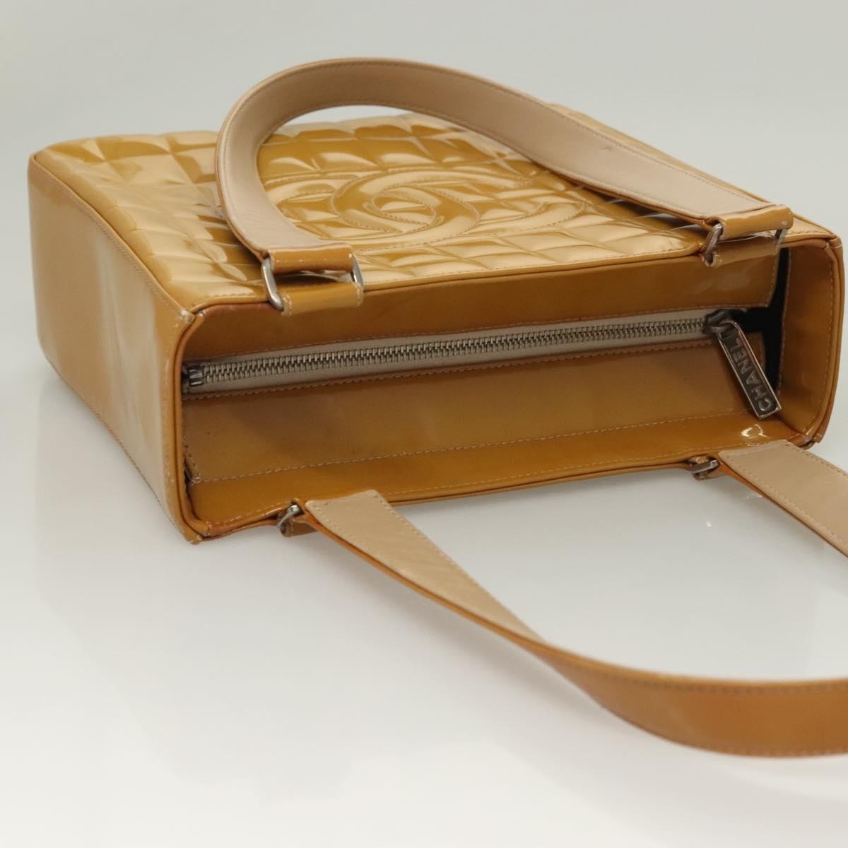 Chanel Chocolate Bar Cc Tote Quilted Patent Yellow Patent_Leather Handbag (Pre-Owned)