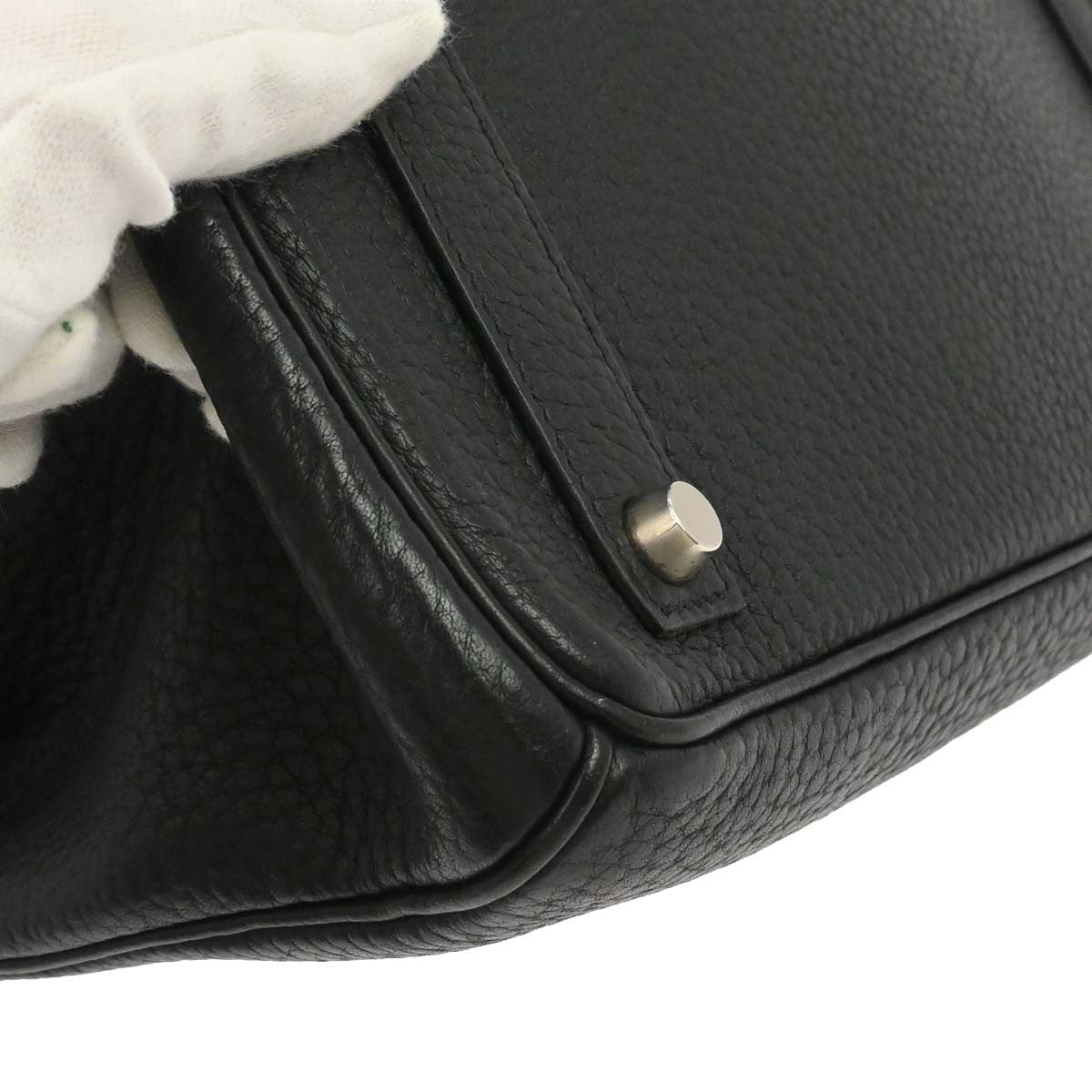 Hermes Hac Birkin Bag Black Fjord With Palladium Hardware Black Leather Handbag (Pre-Owned)