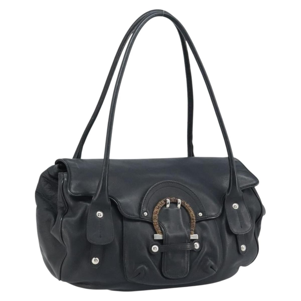 Salvatore Ferragamo Gancini Handbag Leather Black Leather Handbag (Pre-Owned)