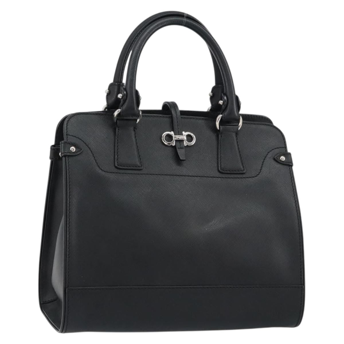 Salvatore Ferragamo Gancini Handbag Leather Black Leather Handbag (Pre-Owned)