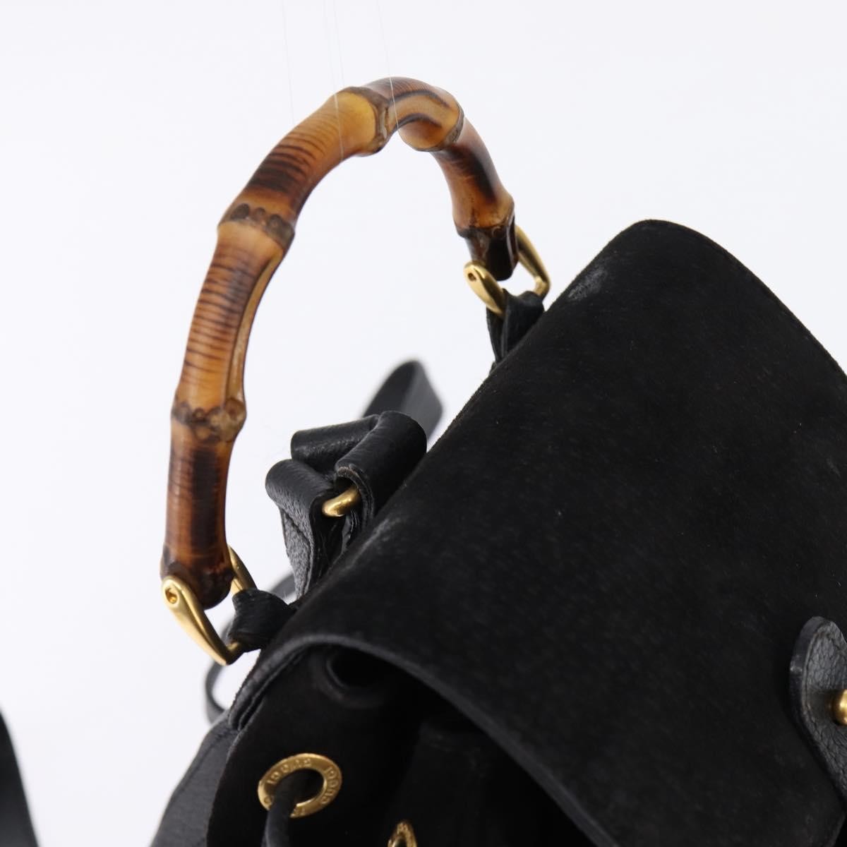 Gucci Vintage Bamboo Backpack Suede Black Suede Backpack Bag (Pre-Owned)